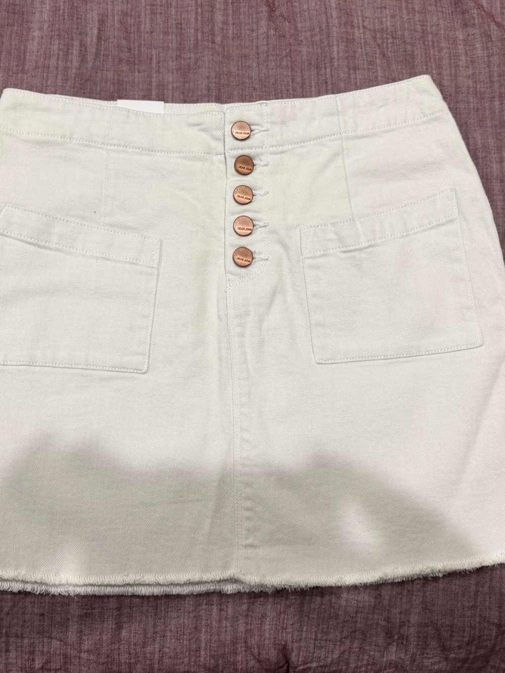 Dear John White Button-Front Denim Mini Skirt
